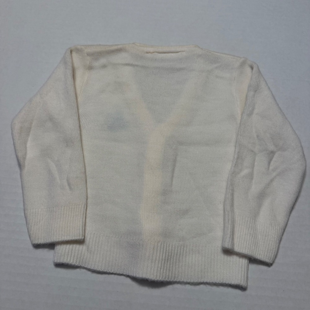 Vintage Cradle Knit Kids White Cardigan Sweater Blue Embroidered Poodle USA Made - Picture 2 of 7